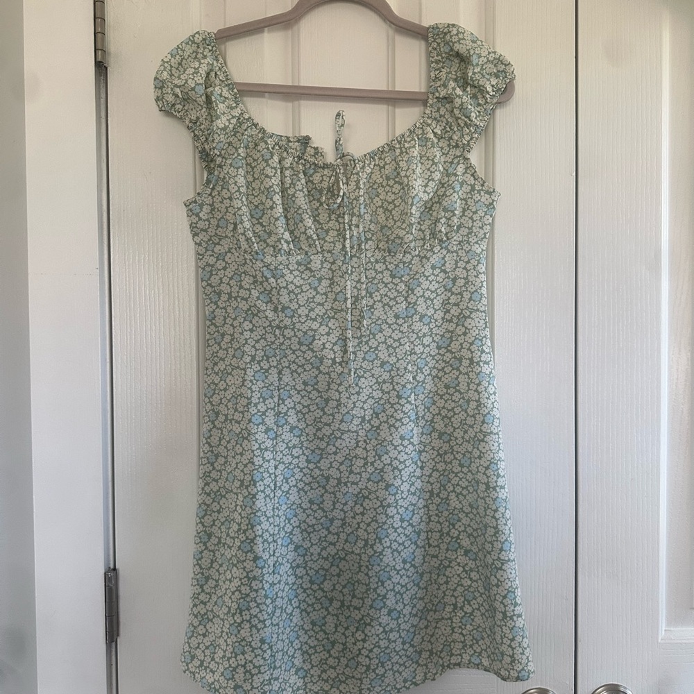 Levis Floral Puff Sleeve Summer Dress - Light Green/White